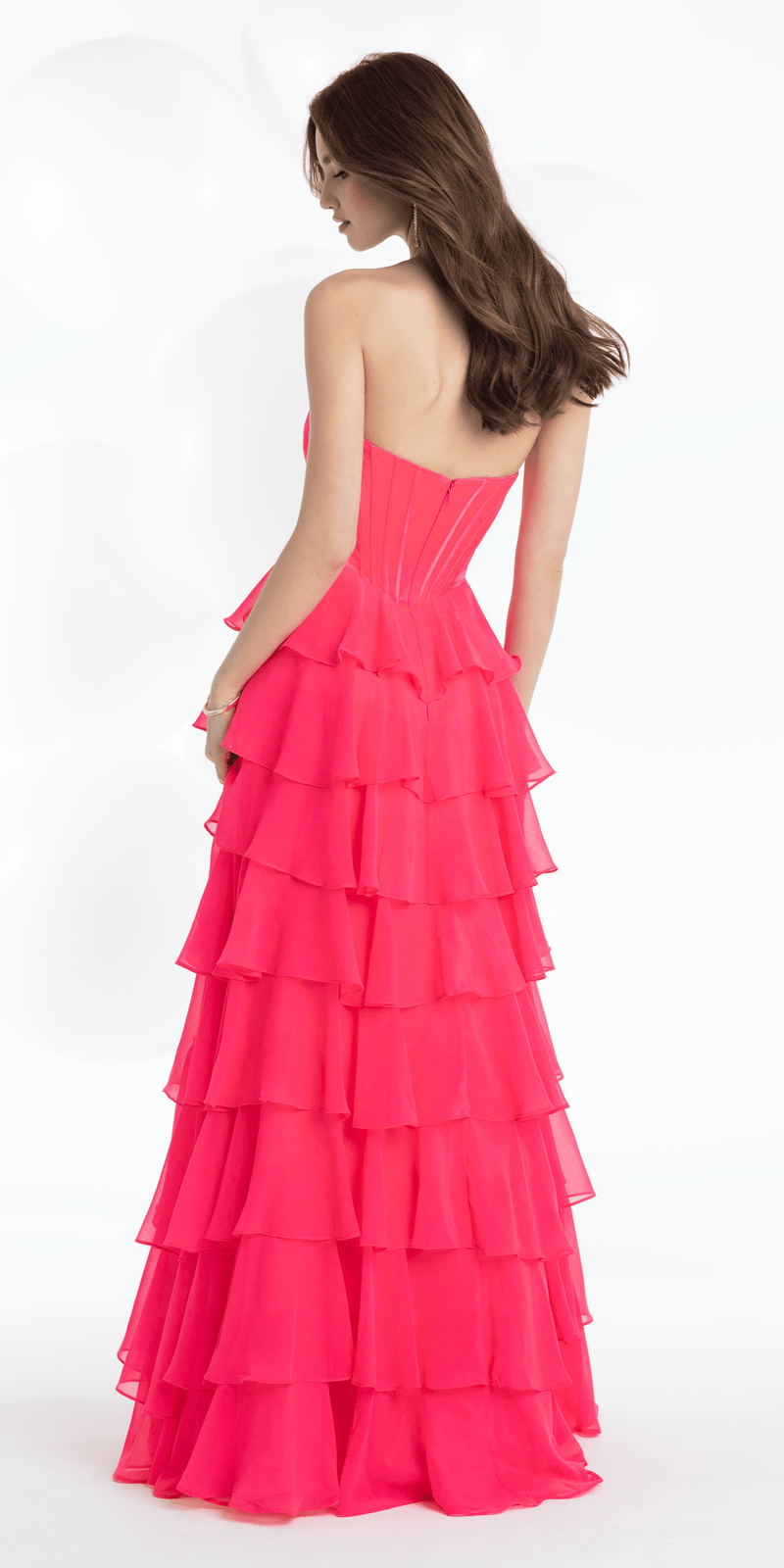 Strapless Beaded Drape Chiffon Corset A Line Dress with Tiers - Camille La Vie