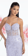 Pearl Accent Floral Embroidered Mesh Corset Mermaid Dress - Camille La Vie