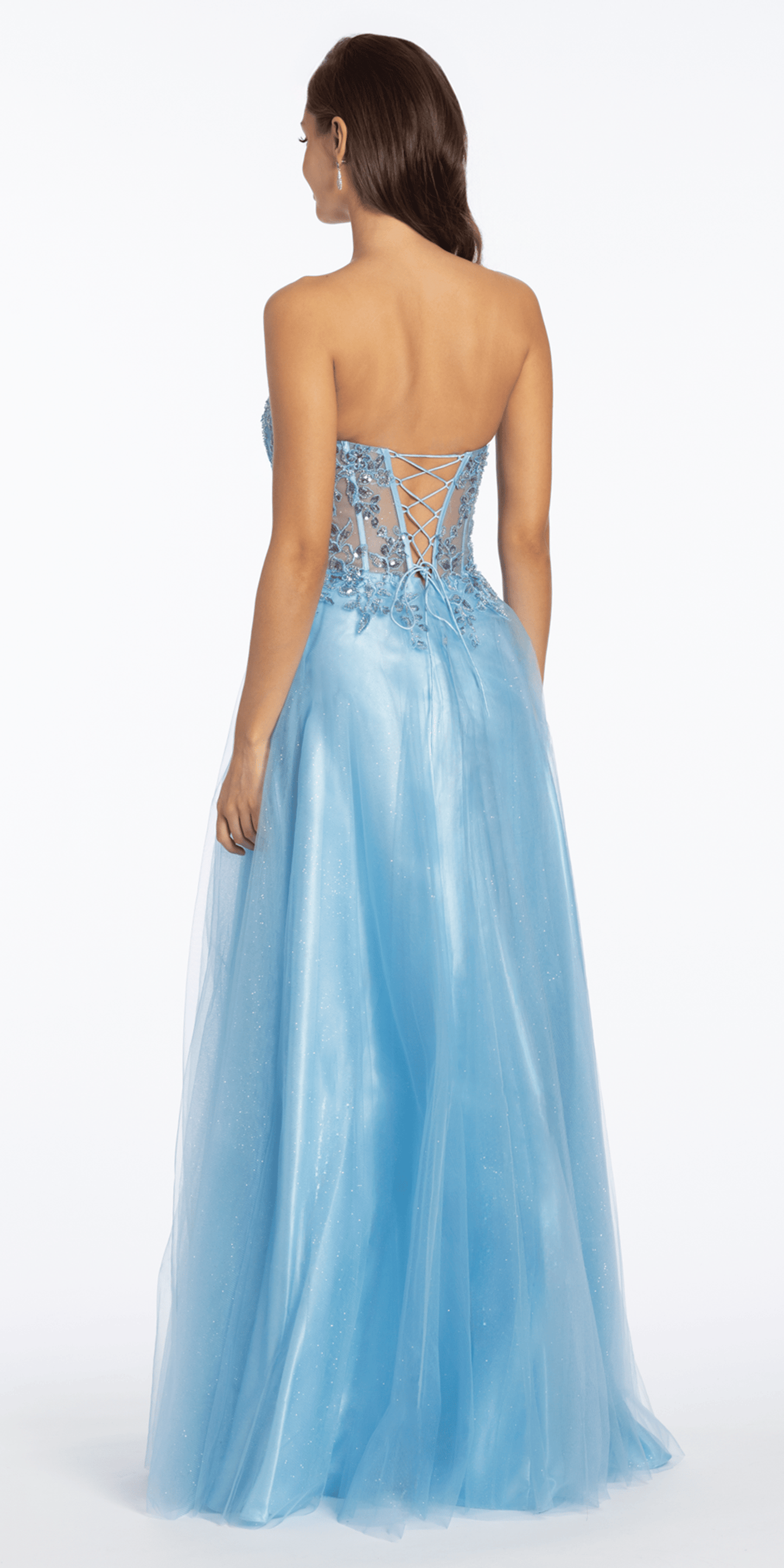 Strapless Sweetheart Glitter Tulle Corset Ballgown - Camille La Vie