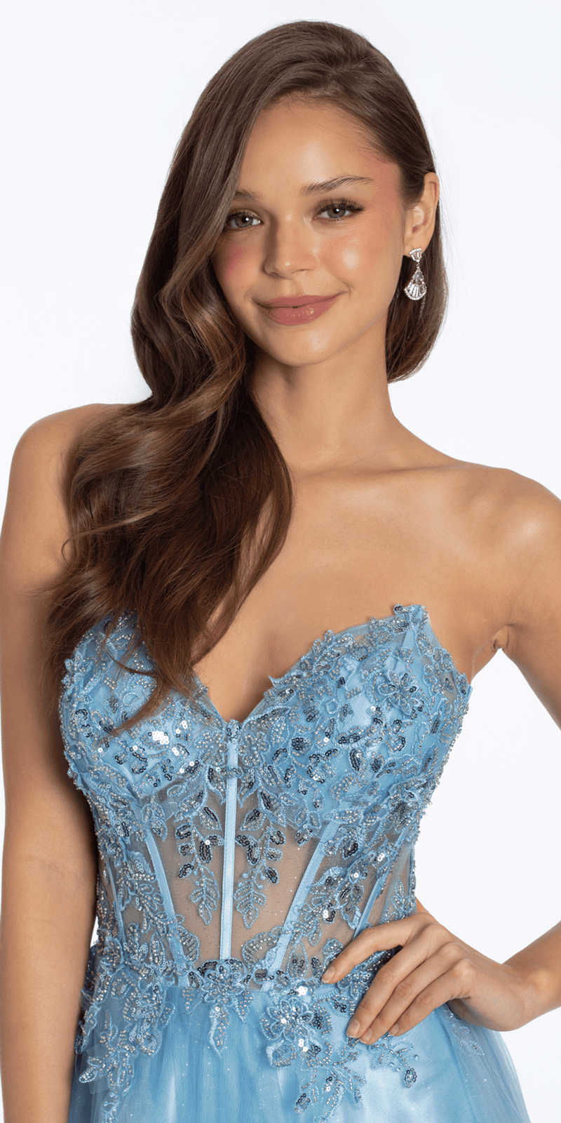 Strapless Sweetheart Glitter Tulle Corset Ballgown - Camille La Vie