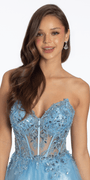 light-blue/size/4/ missy/Camille La Vie/Strapless Sweetheart Glitter Tulle Corset Ballgown/close up