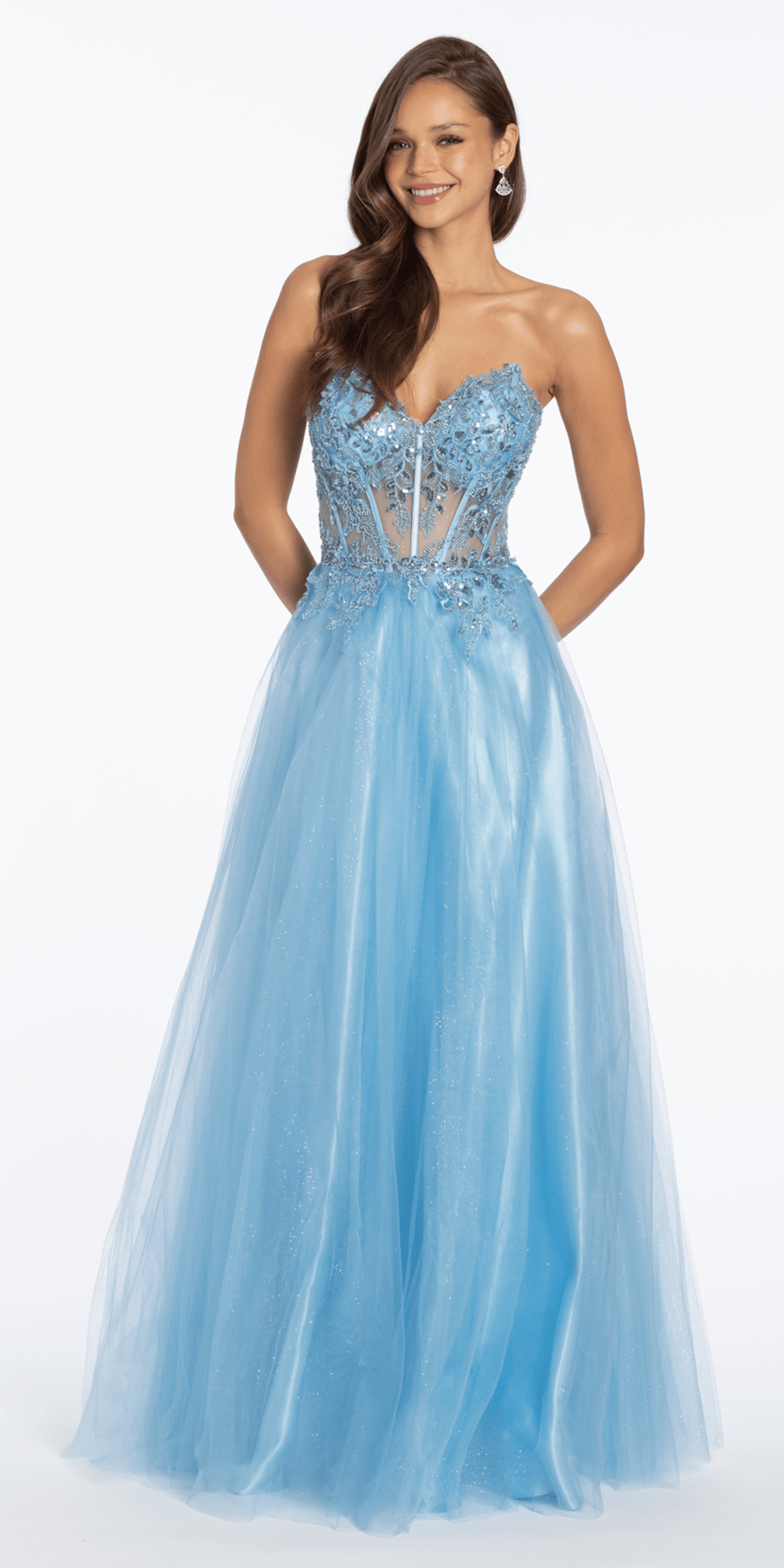 Strapless Sweetheart Glitter Tulle Corset Ballgown - Camille La Vie