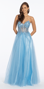 Strapless Sweetheart Glitter Tulle Corset Ballgown - Camille La Vie