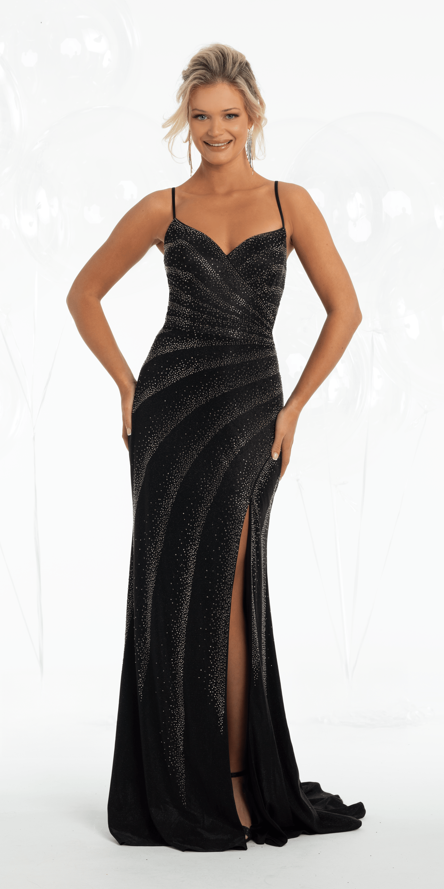 Shimmer Knit Criss Cross Sweetheart Column Dress with Heat Set Stones - Camille La Vie