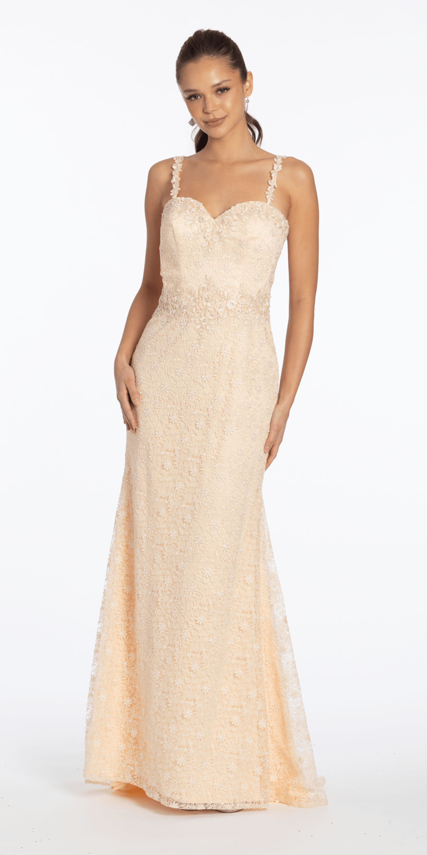 Sweetheart Lace Trumpet Dress with Pearl Detail - Camille La Vie