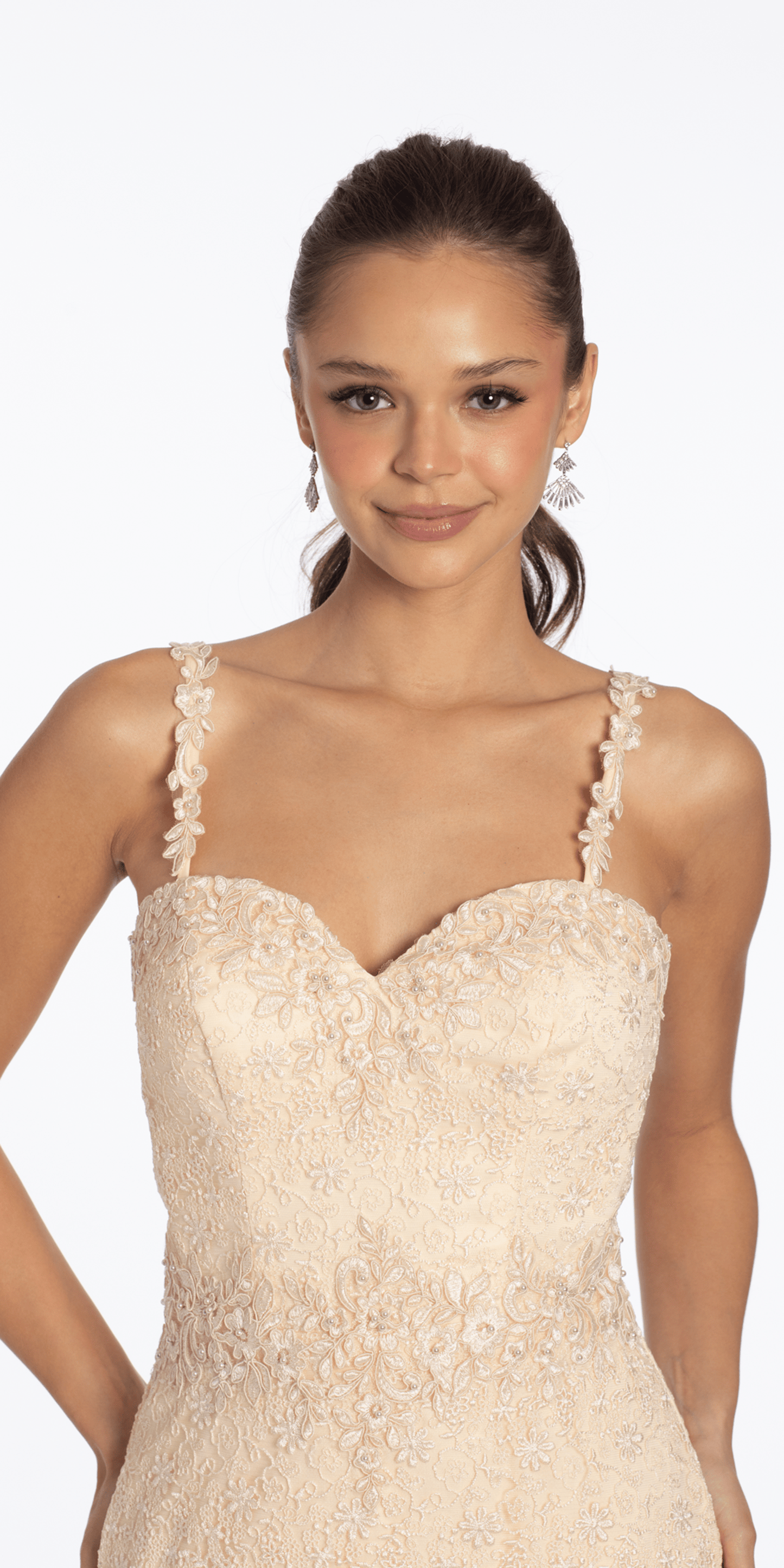 Sweetheart Lace Trumpet Dress with Pearl Detail - Camille La Vie