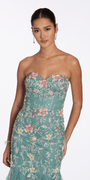 Camille La Vie Floral Mesh Embroidered Strapless Mermaid Dress with Godets