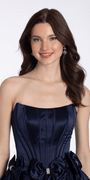 navy/size/4/missy/Camille La Vie/Camille La Vie /Strapless Satin and Chiffon Fit and Flare Dress with Bows/close up