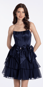 navy/size/4/missy/Camille La Vie/Camille La Vie /Strapless Satin and Chiffon Fit and Flare Dress with Bows/front