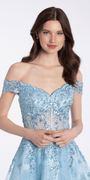 Camille La Vie Off the Shoulder Corset Fit and Flare Dress with Scallop Hem
