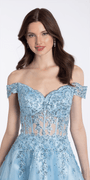 Camille La Vie Off the Shoulder Corset Fit and Flare Dress with Scallop Hem