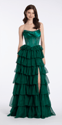 emerald/size/4/missy/Camille La Vie/ Satin Drape Embellished Corset A Line Dress with Chiffon Tiers/front