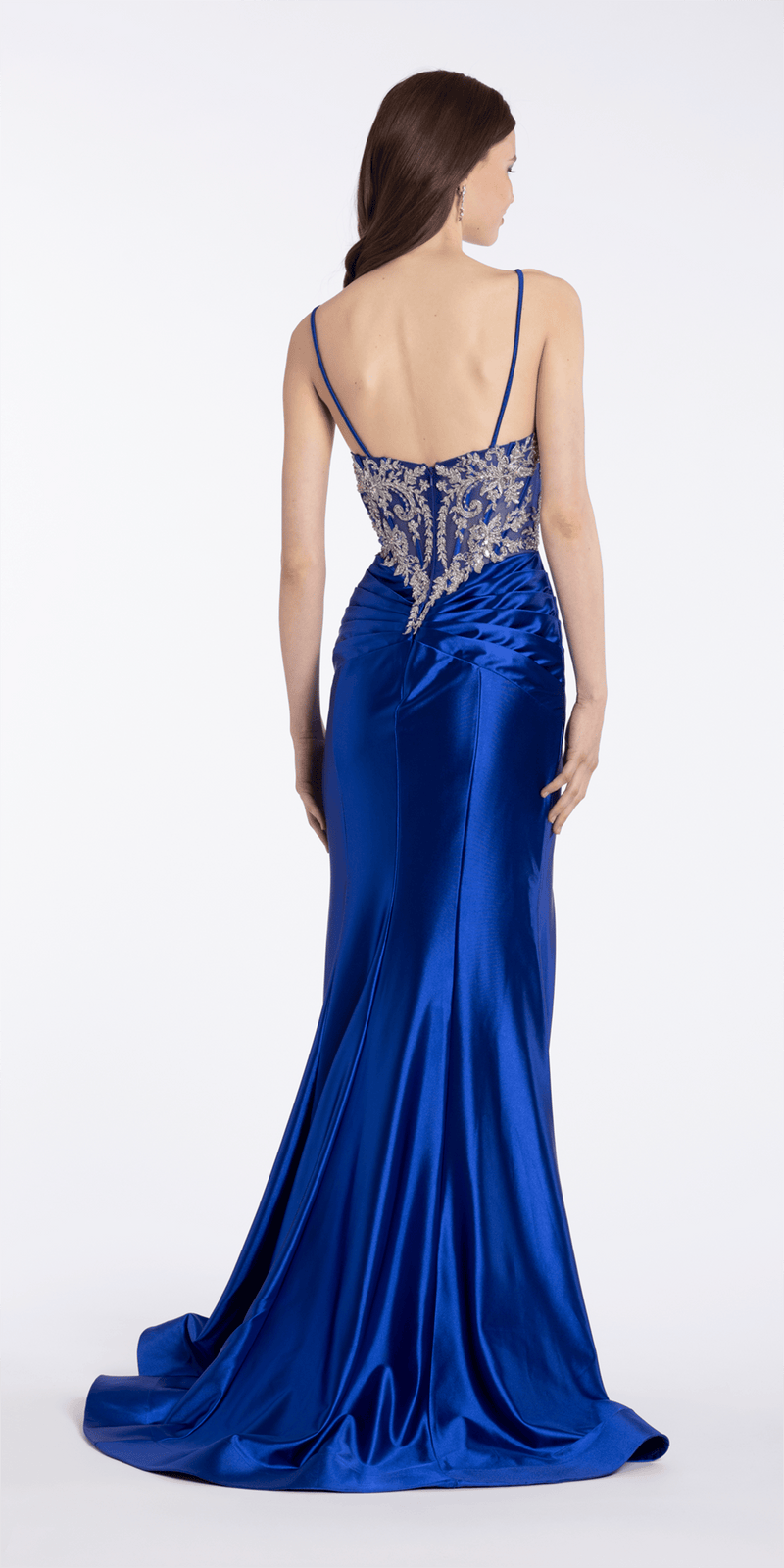 Camille La Vie Embroidered Sweetheart Satin Corset Trumpet Dress