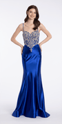 royal-blue/size/4/missy/Camille La Vie /Embroidered Sweetheart Satin Corset Trumpet Dress/front