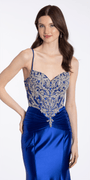 Camille La Vie Embroidered Sweetheart Satin Corset Trumpet Dress