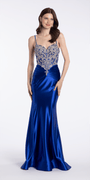 Camille La Vie Embroidered Sweetheart Satin Corset Trumpet Dress