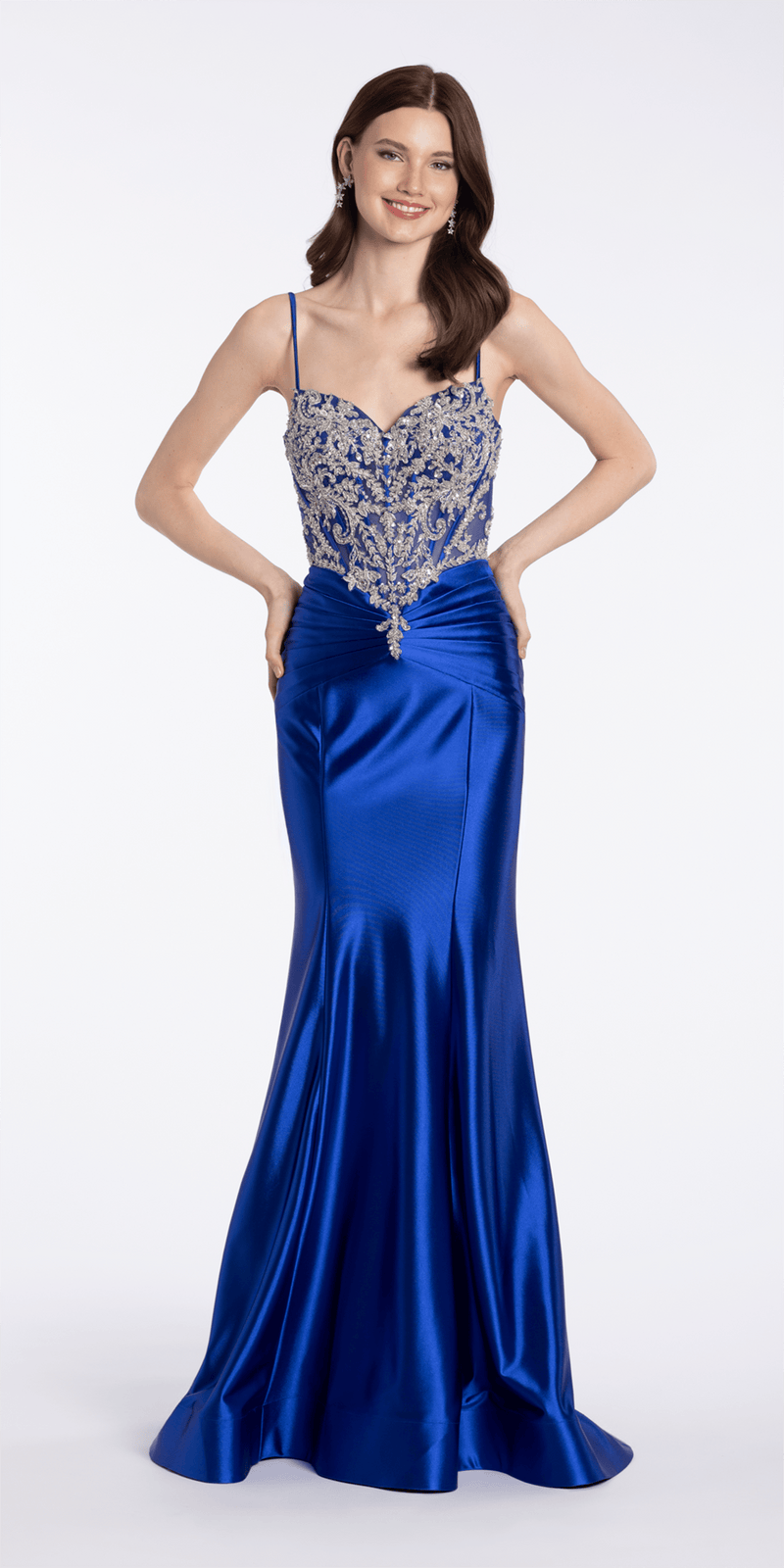 Camille La Vie Embroidered Sweetheart Satin Corset Trumpet Dress missy / 0 / royal-blue