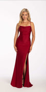 Stretch Satin Drape Front Tie Back Halter Dress - Camille La Vie