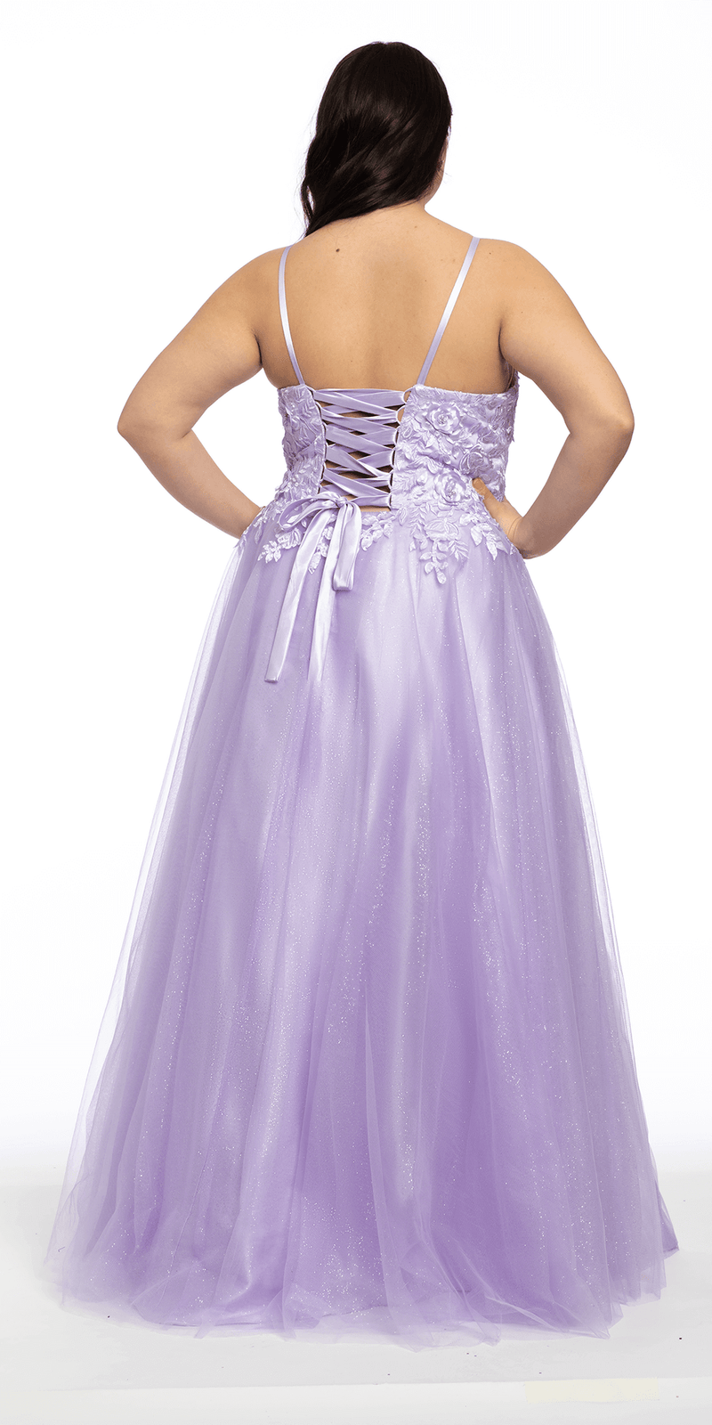 Tulle Lace Up Back Ballgown with 3D Appliques - Camille La Vie