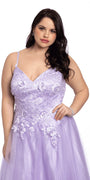 lilac/size/14/plus/Camille La Vie/Tulle Lace Up Back Ballgown with 3D Appliques/front alt