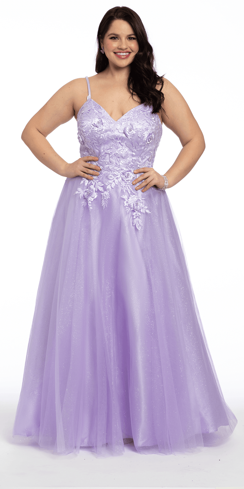 Tulle Lace Up Back Ballgown with 3D Appliques - Camille La Vie