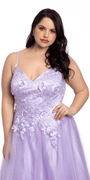 Tulle Lace Up Back Ballgown with 3D Appliques - Camille La Vie