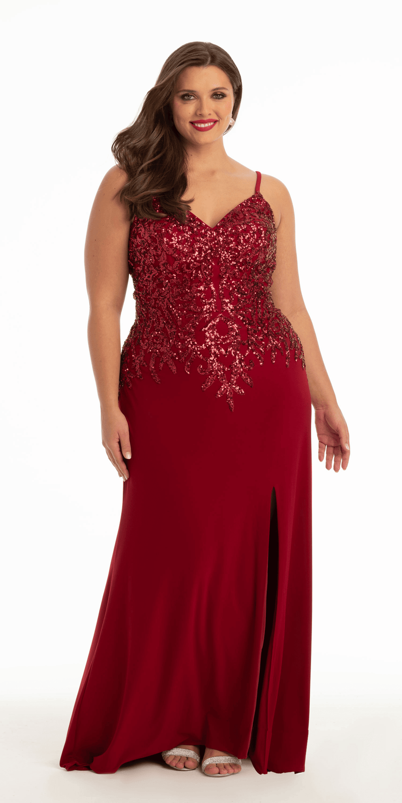 Jersey Tonal Sequin Dress with Side Slit - Camille La Vie