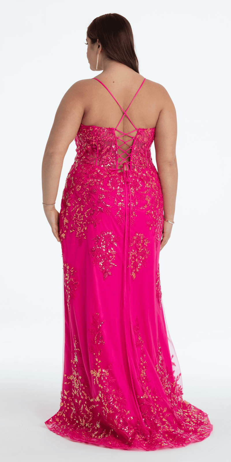 Embroidered Sequin Sweetheart Corset Column Dress with Side Slit - Camille La Vie