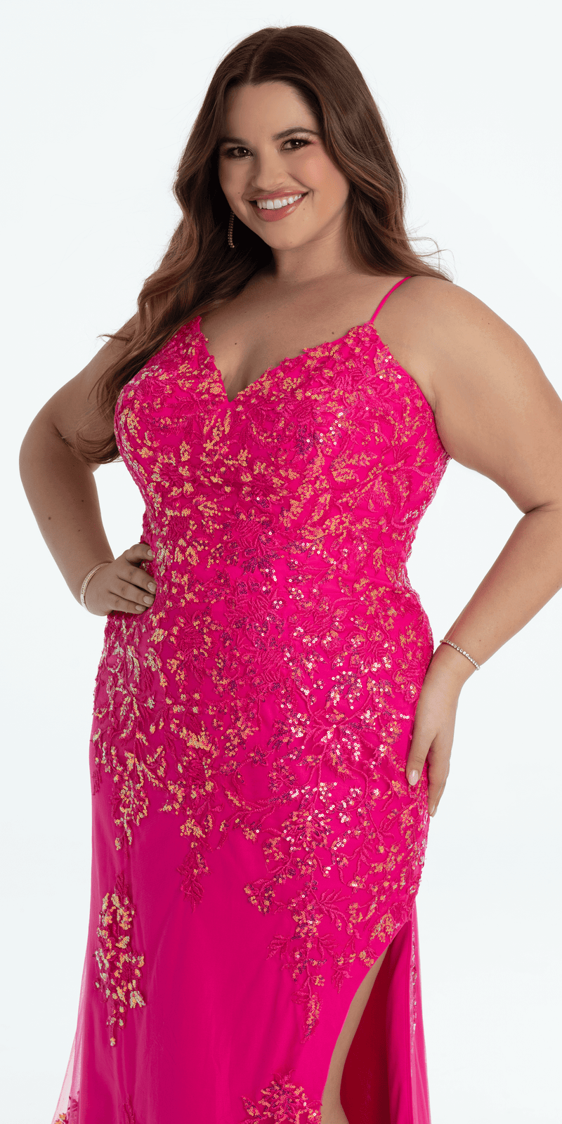 Embroidered Sequin Sweetheart Corset Column Dress with Side Slit - Camille La Vie