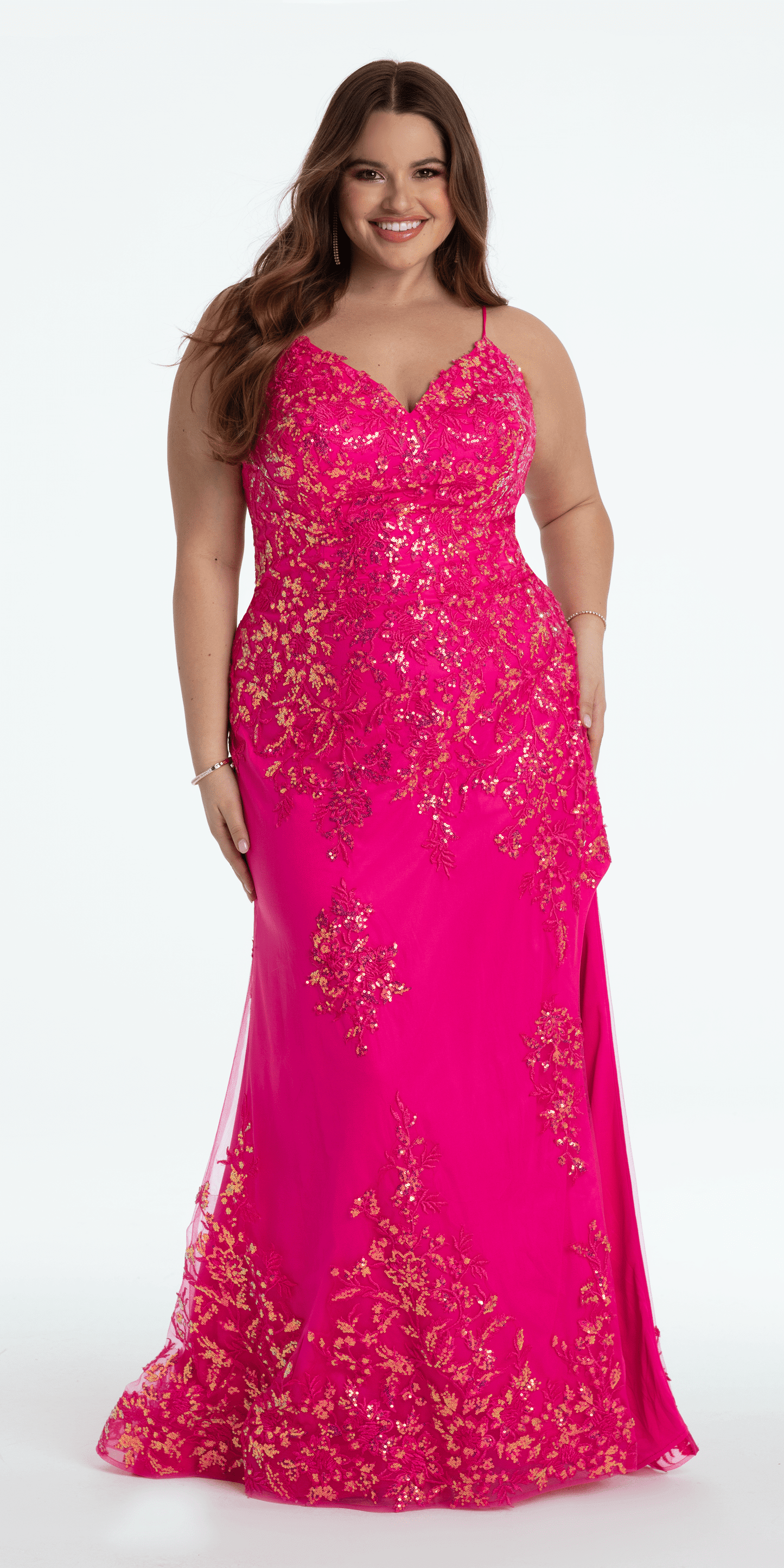 Embroidered Sequin Sweetheart Corset Column Dress with Side Slit - Camille La Vie