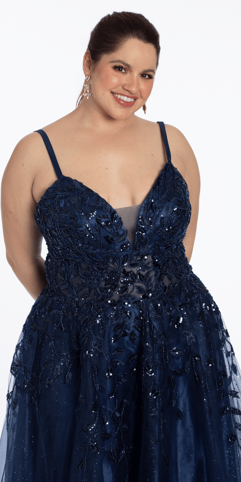 Sequin Embellished Plunge Glitter Tulle Ballgown - Camille La Vie