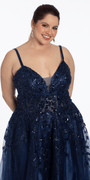 Sequin Embellished Plunge Glitter Tulle Ballgown - Camille La Vie