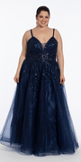 Sequin Embellished Plunge Glitter Tulle Ballgown - Camille La Vie