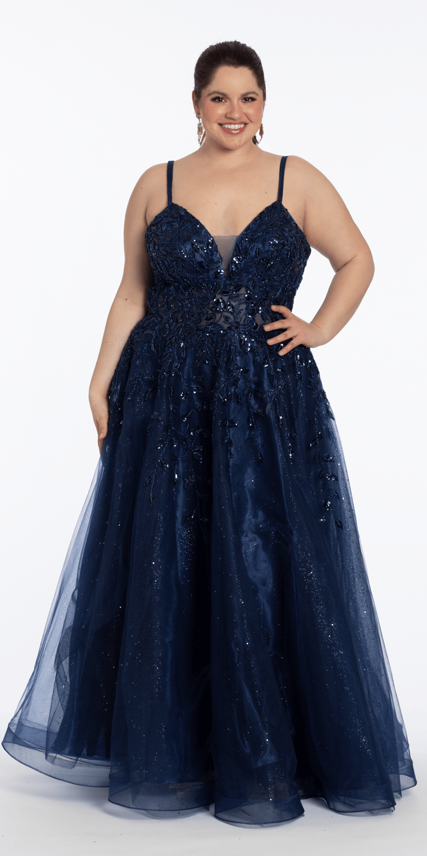 Sequin Embellished Plunge Glitter Tulle Ballgown - Camille La Vie