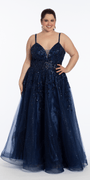 Sequin Embellished Plunge Glitter Tulle Ballgown - Camille La Vie