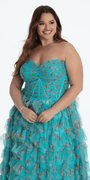 Sweetheart Ruched Print Mesh Tiered A Line Dress - Camille La Vie