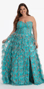 sea-green/size/14/plus/Camille La Vie/Sweetheart Ruched Print Mesh Tiered A Line Dress/alt