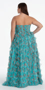 sea-green/size/14/plus/Camille La Vie/Sweetheart Ruched Print Mesh Tiered A Line Dress/back