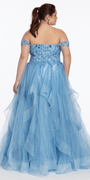 Embroidered Off the Shoulder Beaded Glitter Tulle Tiered Ballgown - Camille La Vie