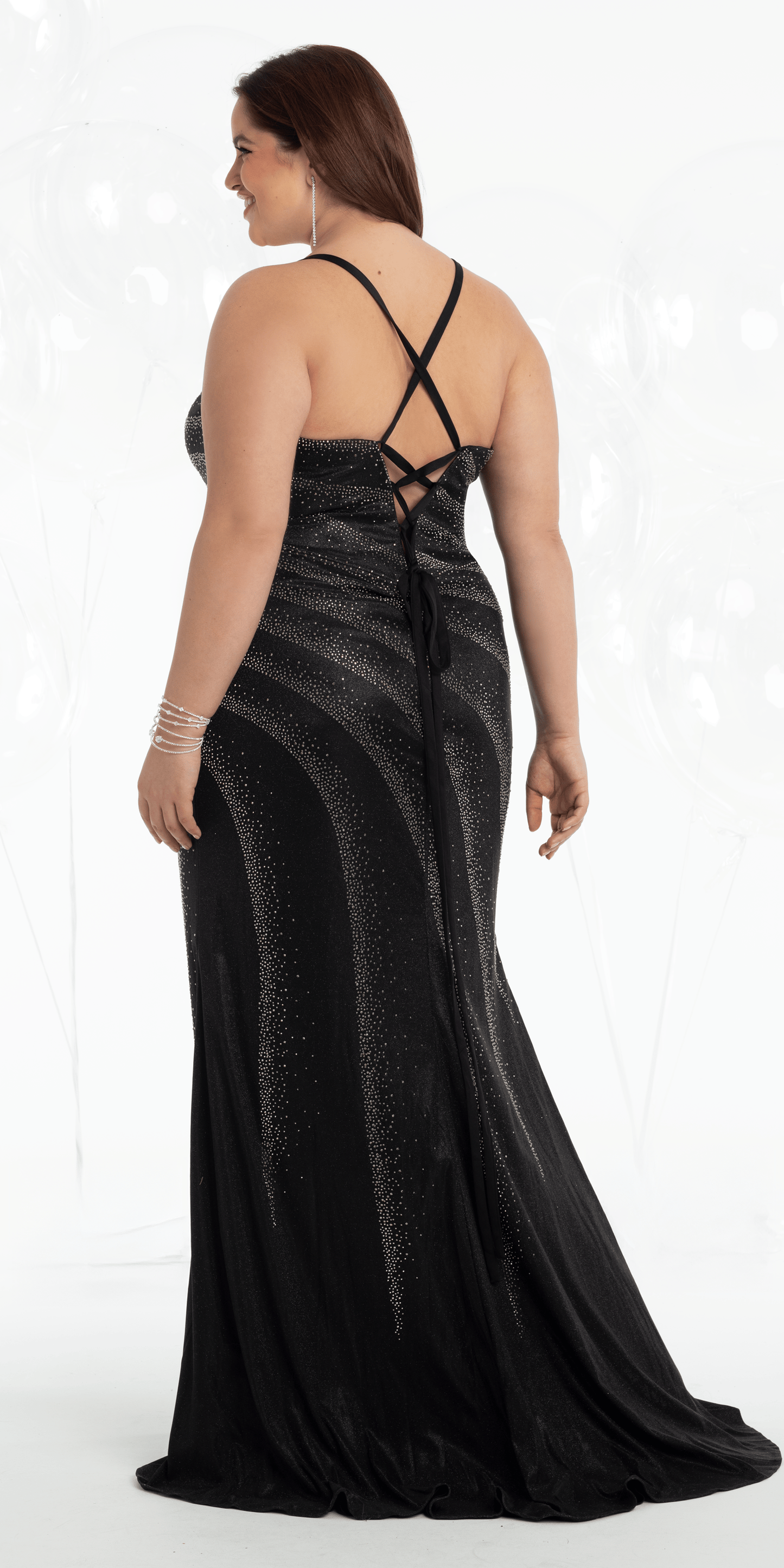 Shimmer Knit Criss Cross Sweetheart Column Dress with Heat Set Stones - Camille La Vie