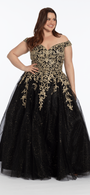 Embroidered Off the Shoulder Glitter Tulle Ballgown - Camille La Vie