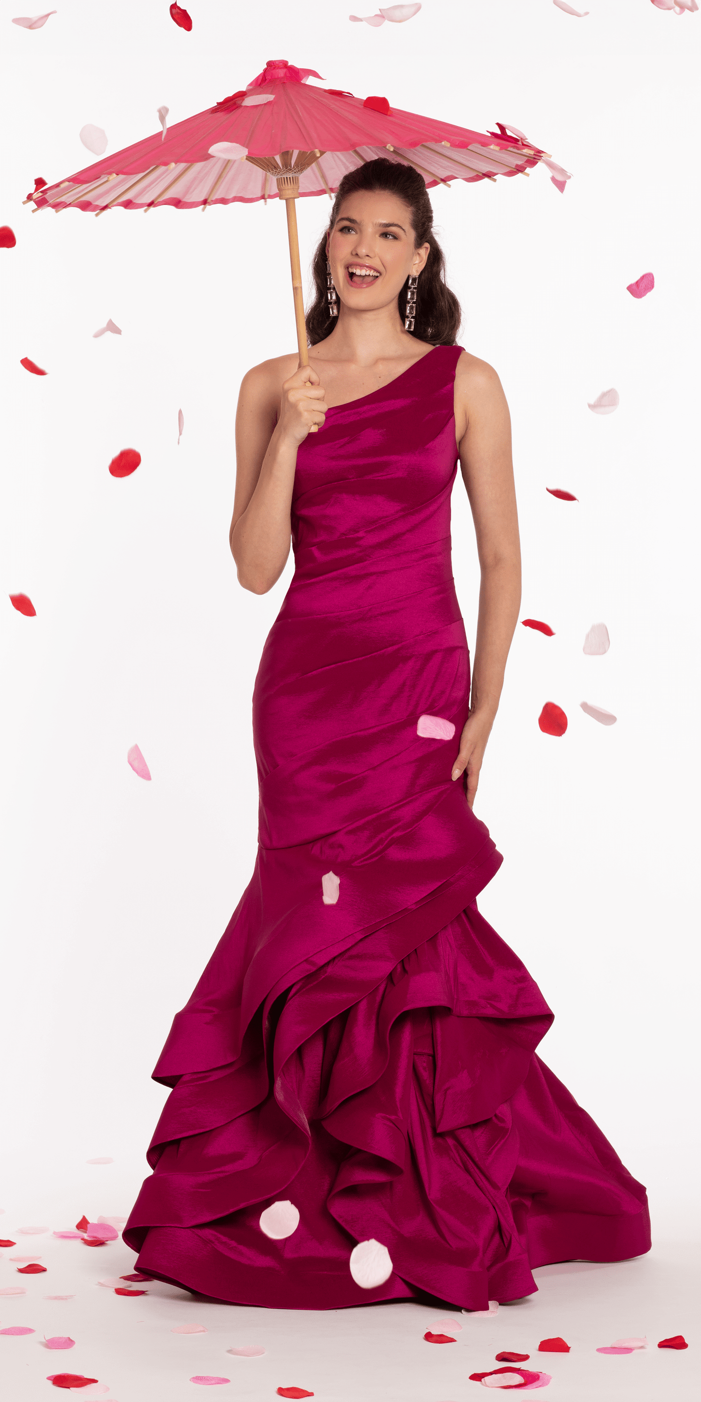 One Shoulder Taffeta Tiered Hem Mermaid Dress - Camille La Vie