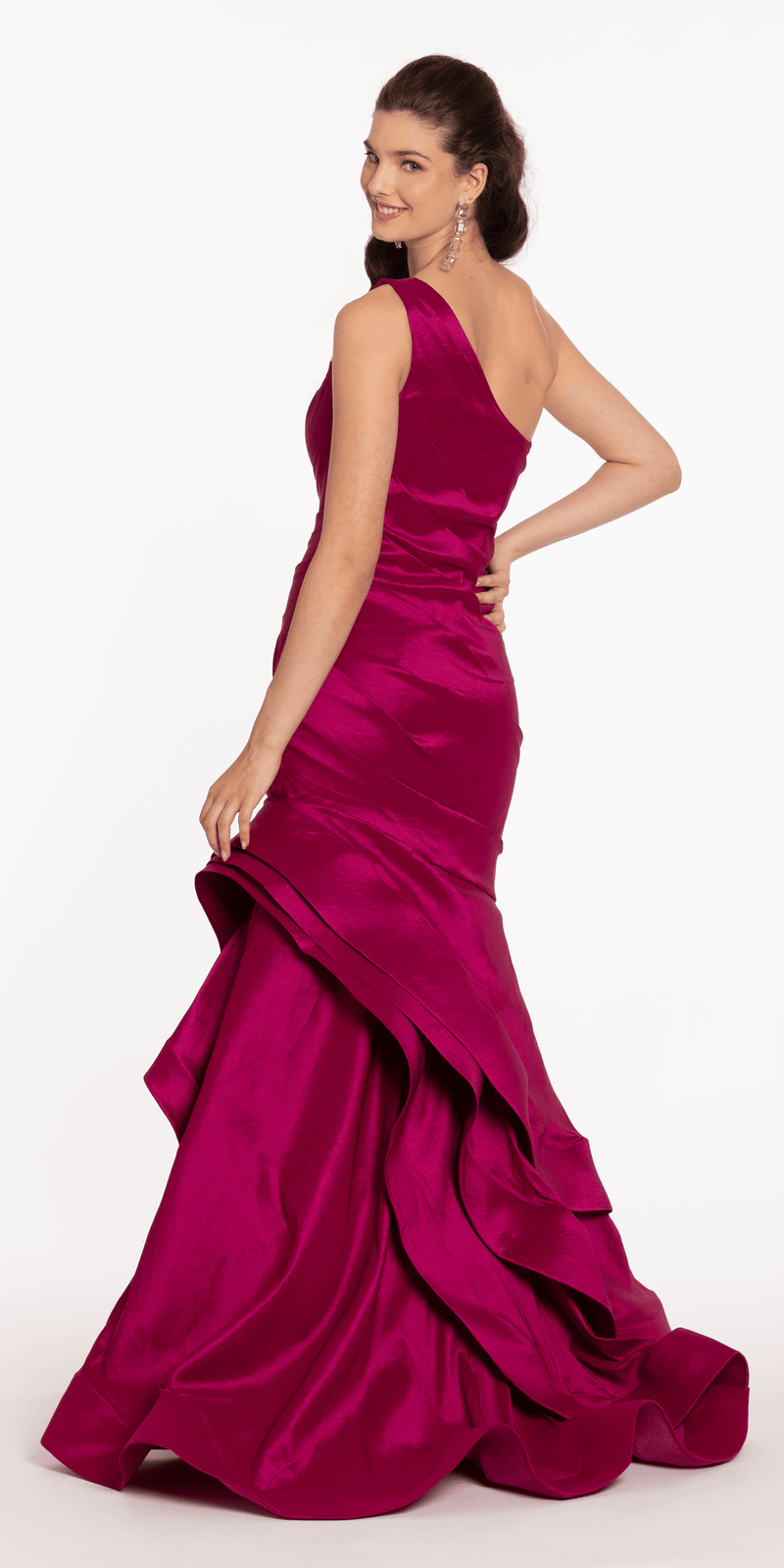 One Shoulder Taffeta Tiered Hem Mermaid Dress - Camille La Vie