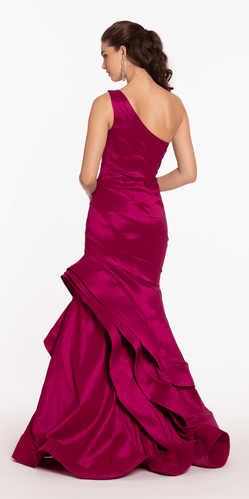 One Shoulder Taffeta Tiered Hem Mermaid Dress - Camille La Vie