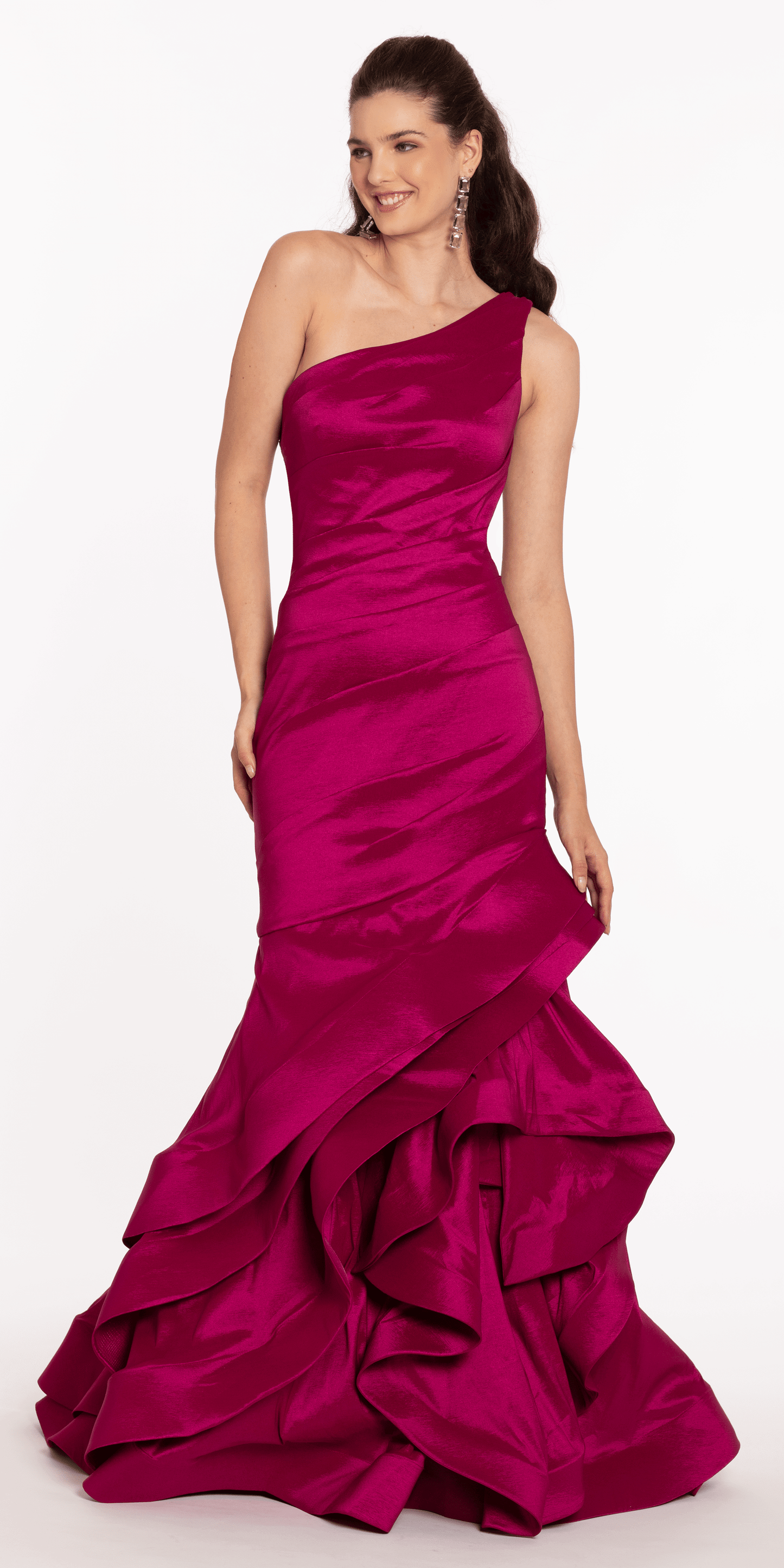 One Shoulder Taffeta Tiered Hem Mermaid Dress - Camille La Vie