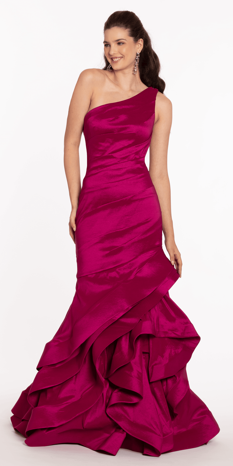 One Shoulder Taffeta Tiered Hem Mermaid Dress - Camille La Vie