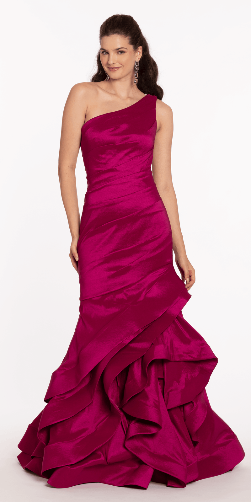 One Shoulder Taffeta Tiered Hem Mermaid Dress - Camille La Vie