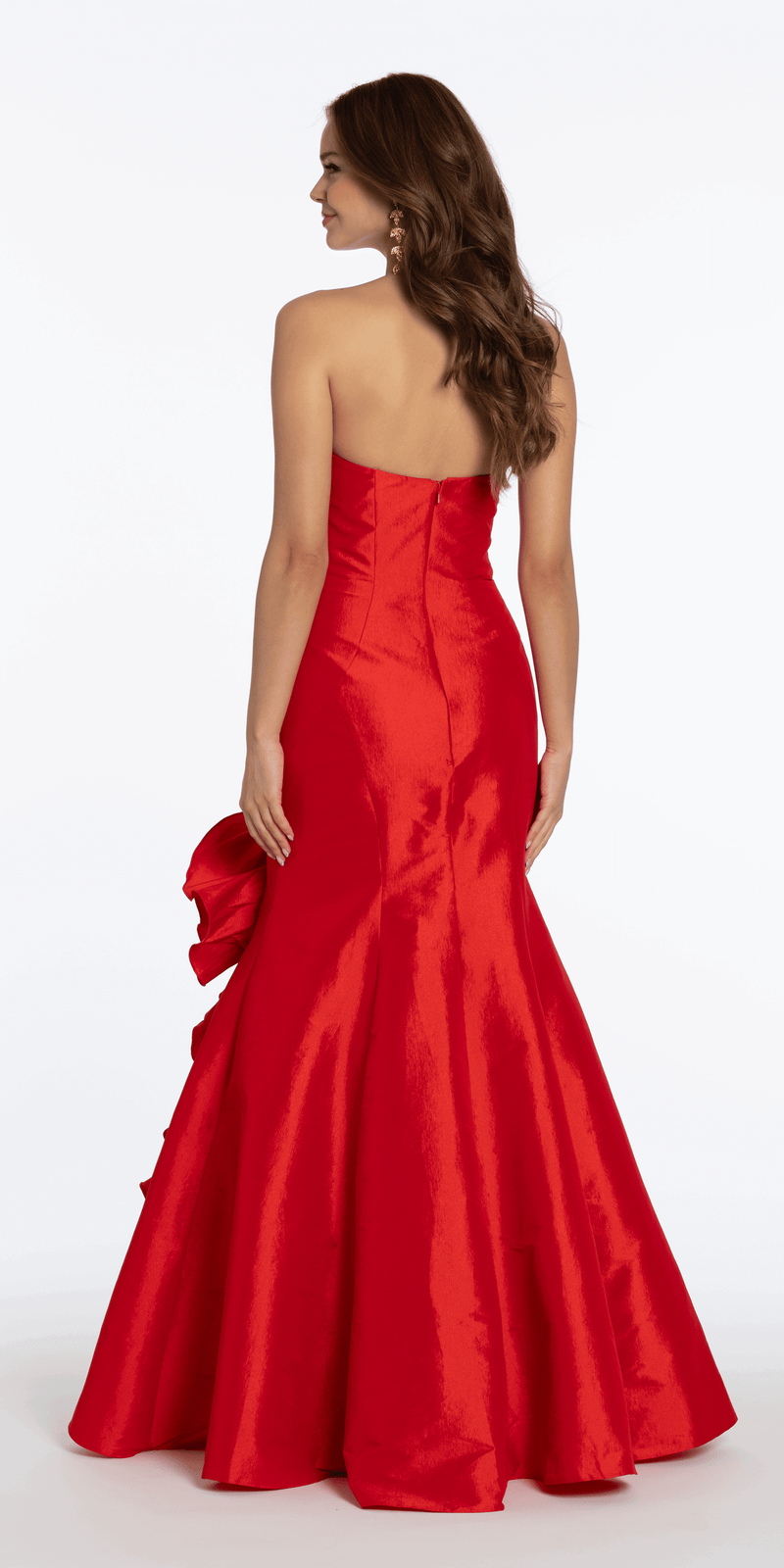 Stretch Taffeta Mermaid Dress with Ruffle Flower Hem - Camille La Vie