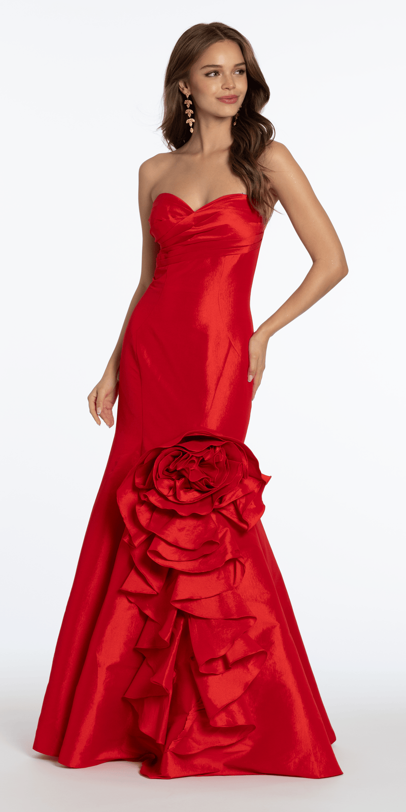 Stretch Taffeta Mermaid Dress with Ruffle Flower Hem - Camille La Vie