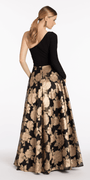 Jersey Jacquard One Shoulder Long Sleeve Ballgown with Pockets - Camille La Vie